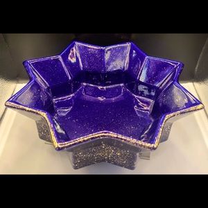 Partylite Radiant Star candle holder, electric blue with gold flecks